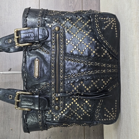 Isabella Fiore Black and Gold Studded Leather  Women's Bag - Picture 2 of 15